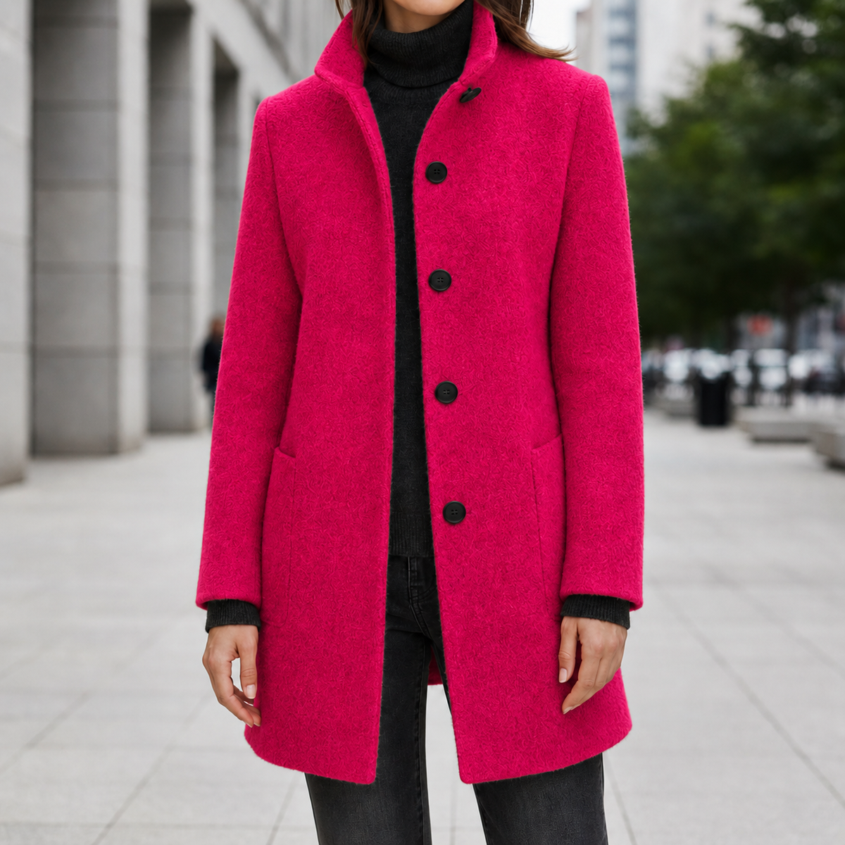 Beatriz | Women's Stand Collar Single Breasted Wool Blend Car Coat
