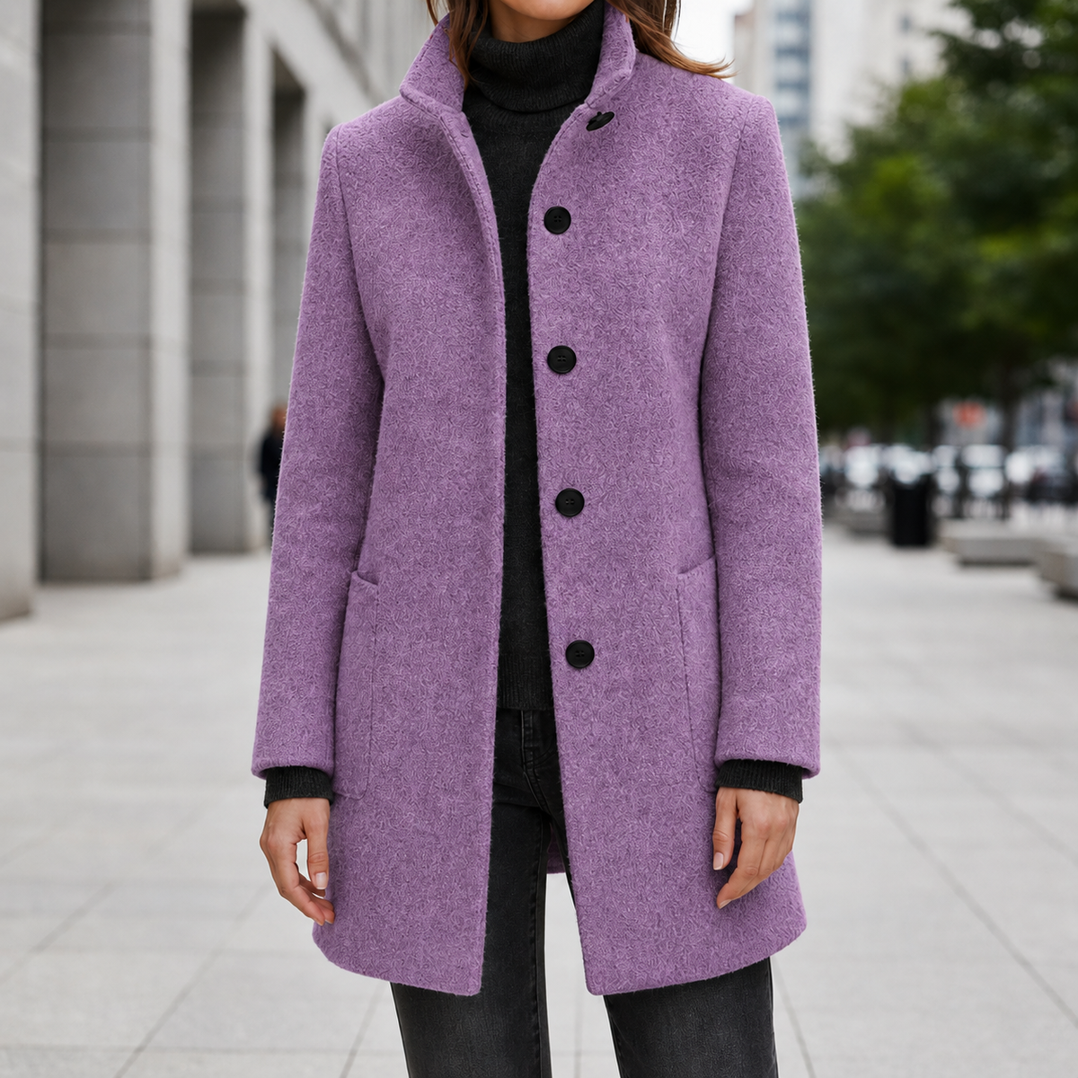 Beatriz | Women's Stand Collar Single Breasted Wool Blend Car Coat