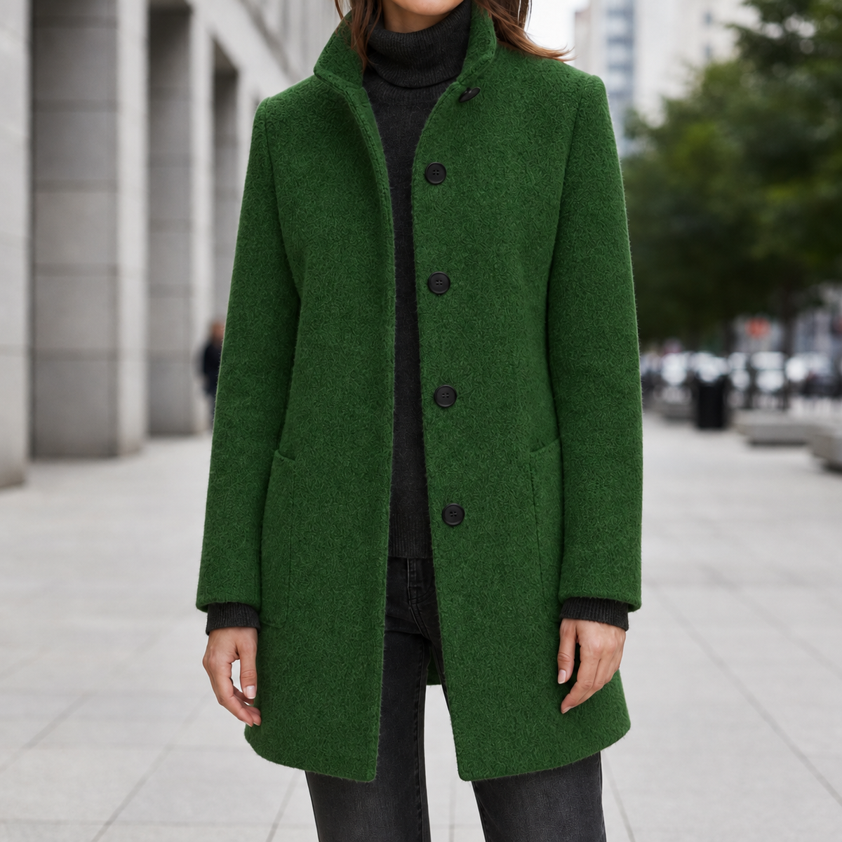 Beatriz | Women's Stand Collar Single Breasted Wool Blend Car Coat