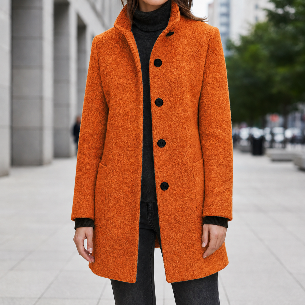 Beatriz | Women's Stand Collar Single Breasted Wool Blend Car Coat
