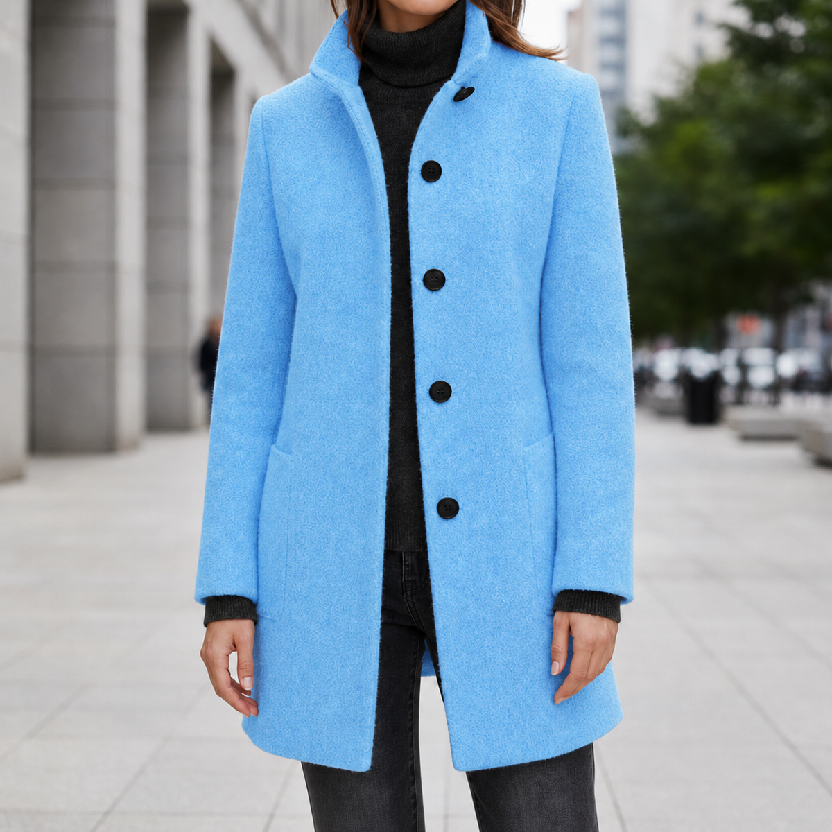 Beatriz | Women's Stand Collar Single Breasted Wool Blend Car Coat