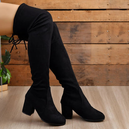 Christine | Women's Black Round Toe Block Heel Over-the-Knee Boot