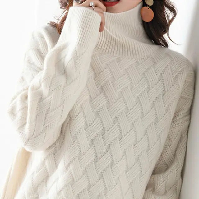 Carmela | Women's Oversized Chunky Knit Pullover Turtleneck Sweater