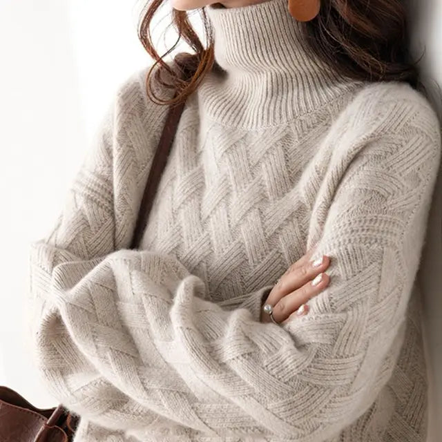 Carmela | Women's Oversized Chunky Knit Pullover Turtleneck Sweater