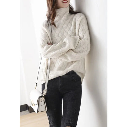 Carmela | Women's Oversized Chunky Knit Pullover Turtleneck Sweater