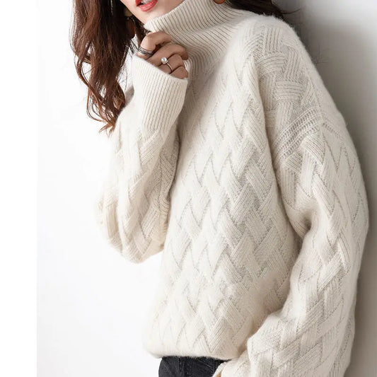 Carmela | Women's Oversized Chunky Knit Pullover Turtleneck Sweater