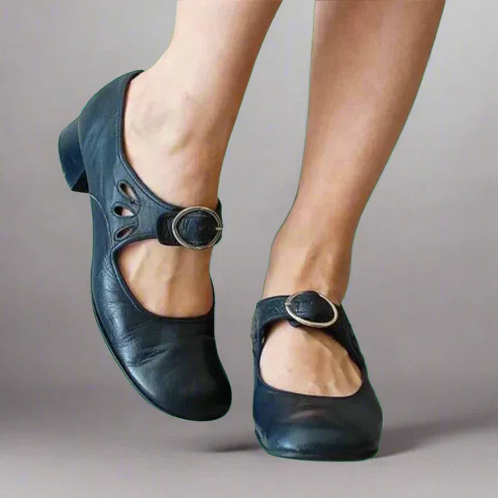 Jacqueline | Women's Retro Mary Jane Low Block Heel Cutout Buckle Shoe