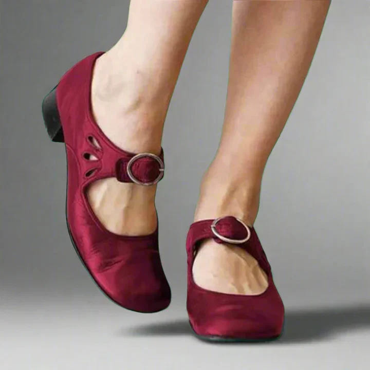 Jacqueline | Women's Retro Mary Jane Low Block Heel Cutout Buckle Shoe