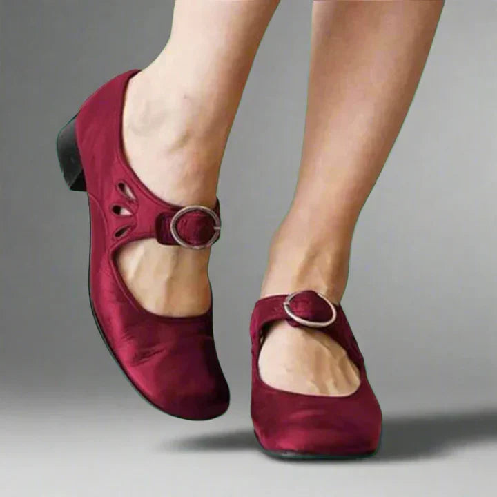 Jacqueline | Women's Retro Mary Jane Low Block Heel Cutout Buckle Shoe