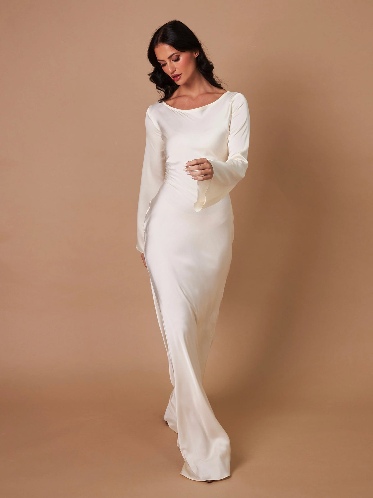 Lucienne | Women's Bell Sleeve Scoop Neck Satin Mermaid Evening Maxi Dress