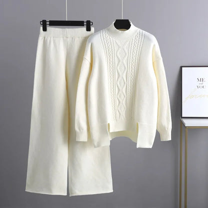 Callista | Women's Mock Neck Cable Knit Sweater and Wide-Leg Pant Set