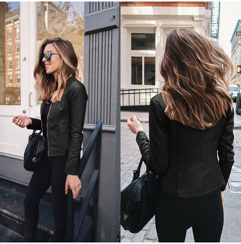 Selene | Women's Fitted Stand Collar Zip-Up Biker Jacket