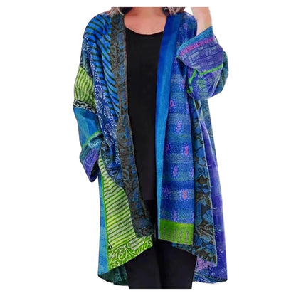 Odalys | Women's Boho Patchwork Print Oversized Fall Layering Longline Cardigan