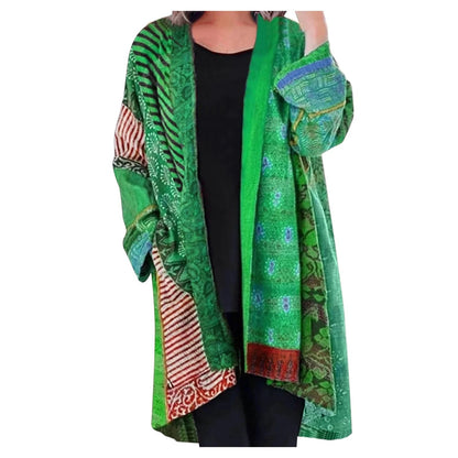 Odalys | Women's Boho Patchwork Print Oversized Fall Layering Longline Cardigan
