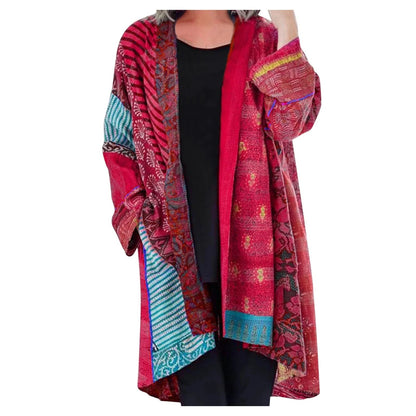 Odalys | Women's Boho Patchwork Print Oversized Fall Layering Longline Cardigan
