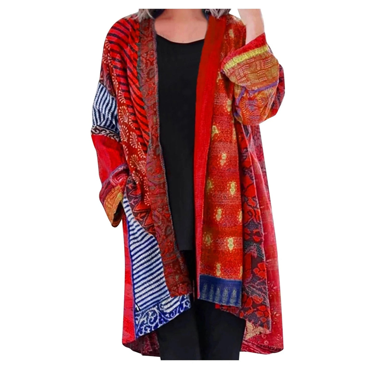 Odalys | Women's Boho Patchwork Print Oversized Fall Layering Longline Cardigan