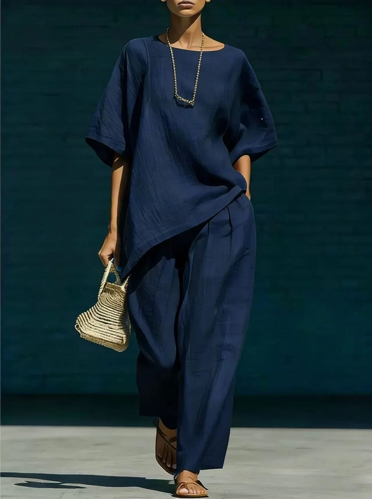 Kalynra | Women's Relaxed Asymmetric Hem Wide Leg Two-Piece Set