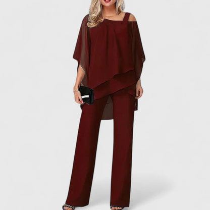 Cordelia | Women's Asymmetric Cold Shoulder Layered Wide Leg Pant Set