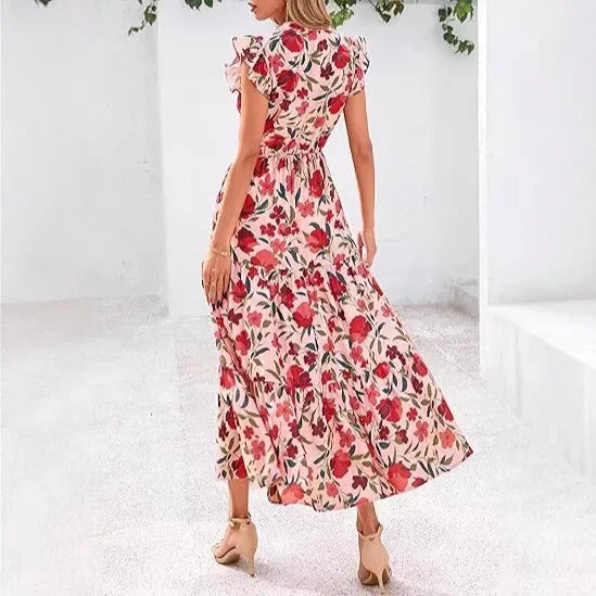 Keshia | Elegant Flowy V-Neck Long Dress