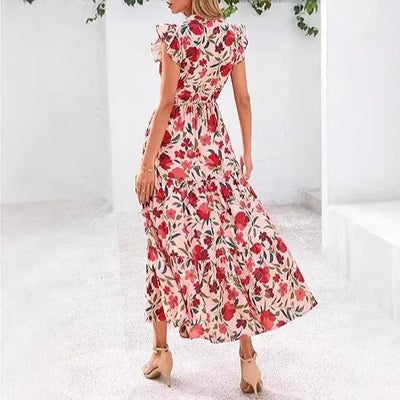 Keshia | Elegant Flowy V-Neck Long Dress