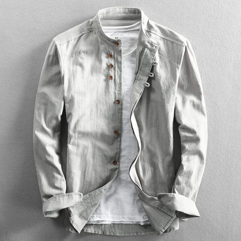 Hiroshi | Men's Japanese-Style Band Collar Roll-Tab Sleeve Button Down Shirt