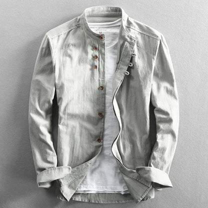 Hiroshi | Men's Japanese-Style Band Collar Roll-Tab Sleeve Button Down Shirt