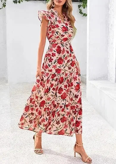 Keshia | Elegant Flowy V-Neck Long Dress