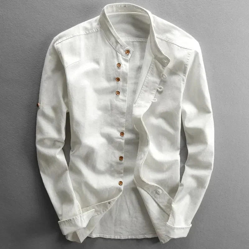 Hiroshi | Men's Japanese-Style Band Collar Roll-Tab Sleeve Button Down Shirt