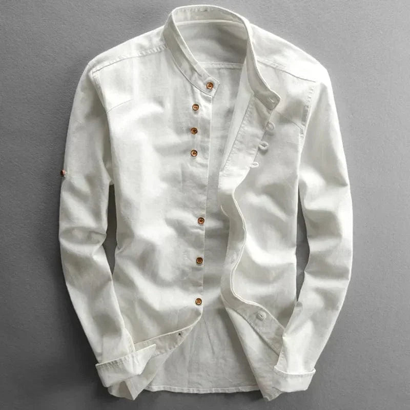 Hiroshi | Men's Japanese-Style Band Collar Roll-Tab Sleeve Button Down Shirt