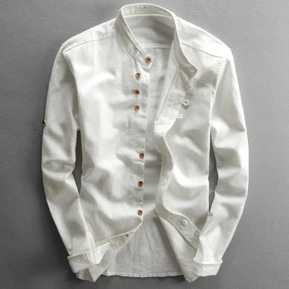 Hiroshi | Men's Japanese-Style Band Collar Roll-Tab Sleeve Button Down Shirt