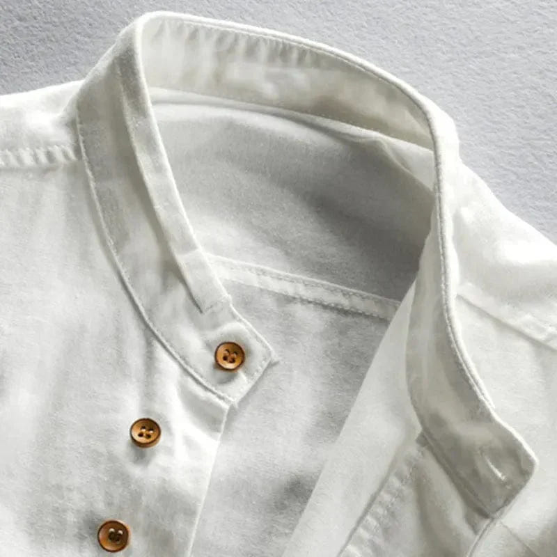 Hiroshi | Men's Japanese-Style Band Collar Roll-Tab Sleeve Button Down Shirt