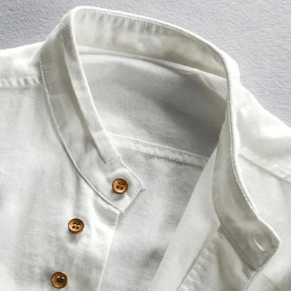 Hiroshi | Men's Japanese-Style Band Collar Roll-Tab Sleeve Button Down Shirt