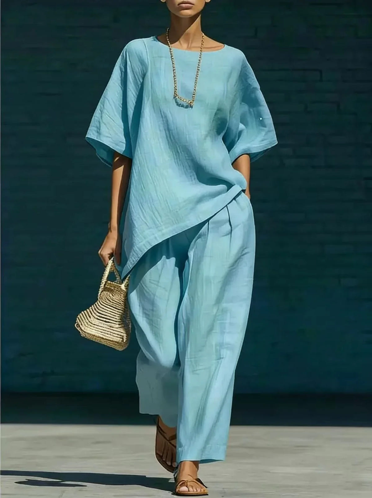 Kalynra | Women's Relaxed Asymmetric Hem Wide Leg Two-Piece Set