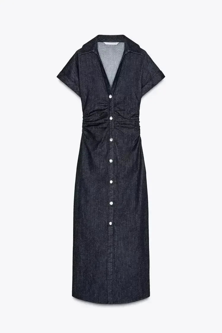 Charlene | Denim V-Neck Maxi Dress