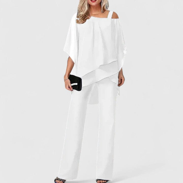 Cordelia | Women's Asymmetric Cold Shoulder Layered Wide Leg Pant Set