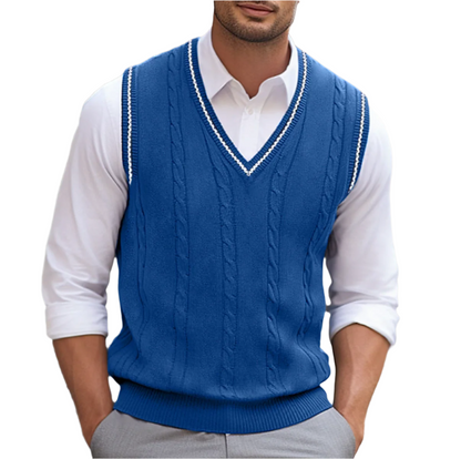 Ambrose | Men's Fall Fashion Preppy Contrast Trim Cable Knit Layering Sweater Vest