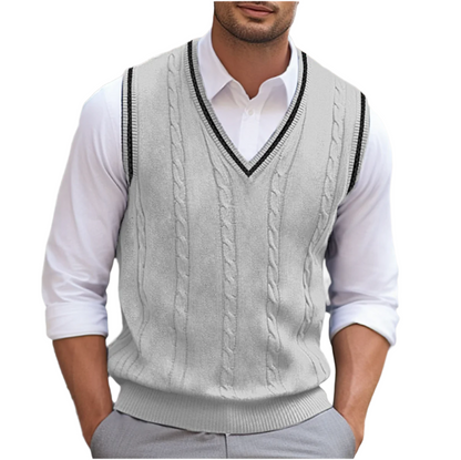 Ambrose | Men's Fall Fashion Preppy Contrast Trim Cable Knit Layering Sweater Vest