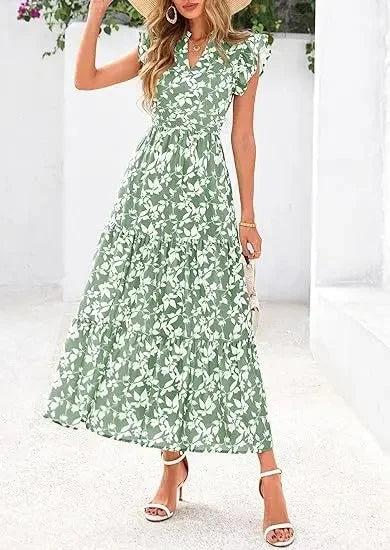 Keshia | Elegant Flowy V-Neck Long Dress
