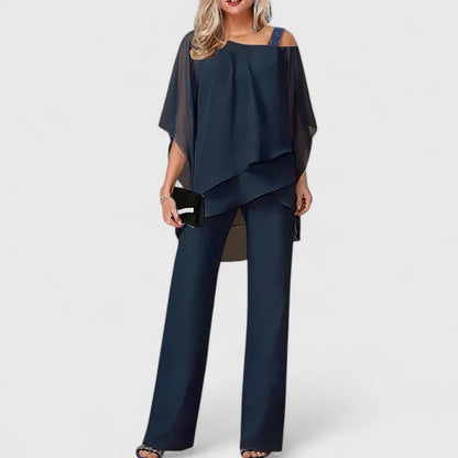 Cordelia | Women's Asymmetric Cold Shoulder Layered Wide Leg Pant Set