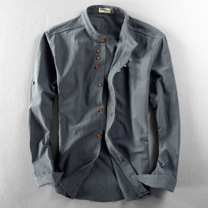 Hiroshi | Men's Japanese-Style Band Collar Roll-Tab Sleeve Button Down Shirt