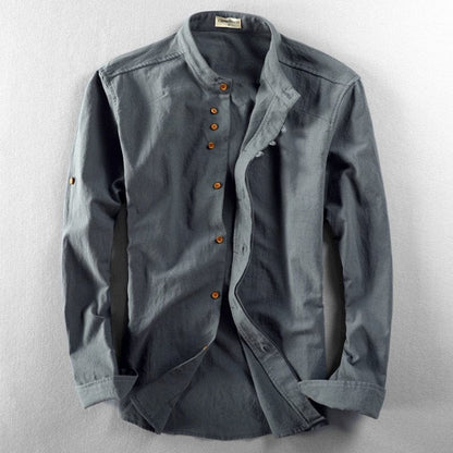 Hiroshi | Men's Japanese-Style Band Collar Roll-Tab Sleeve Button Down Shirt