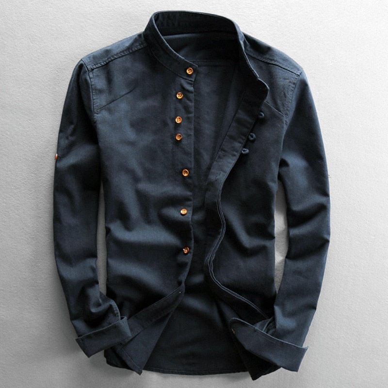 Hiroshi | Men's Japanese-Style Band Collar Roll-Tab Sleeve Button Down Shirt