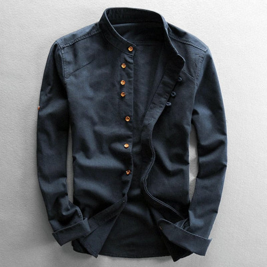 Hiroshi | Men's Japanese-Style Band Collar Roll-Tab Sleeve Button Down Shirt