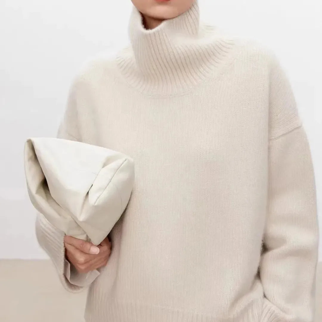 Bernadette | Women's Oversized Drop Shoulder Ribbed Knit Turtleneck Sweater