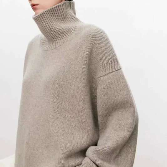 Bernadette | Women's Oversized Drop Shoulder Ribbed Knit Turtleneck Sweater