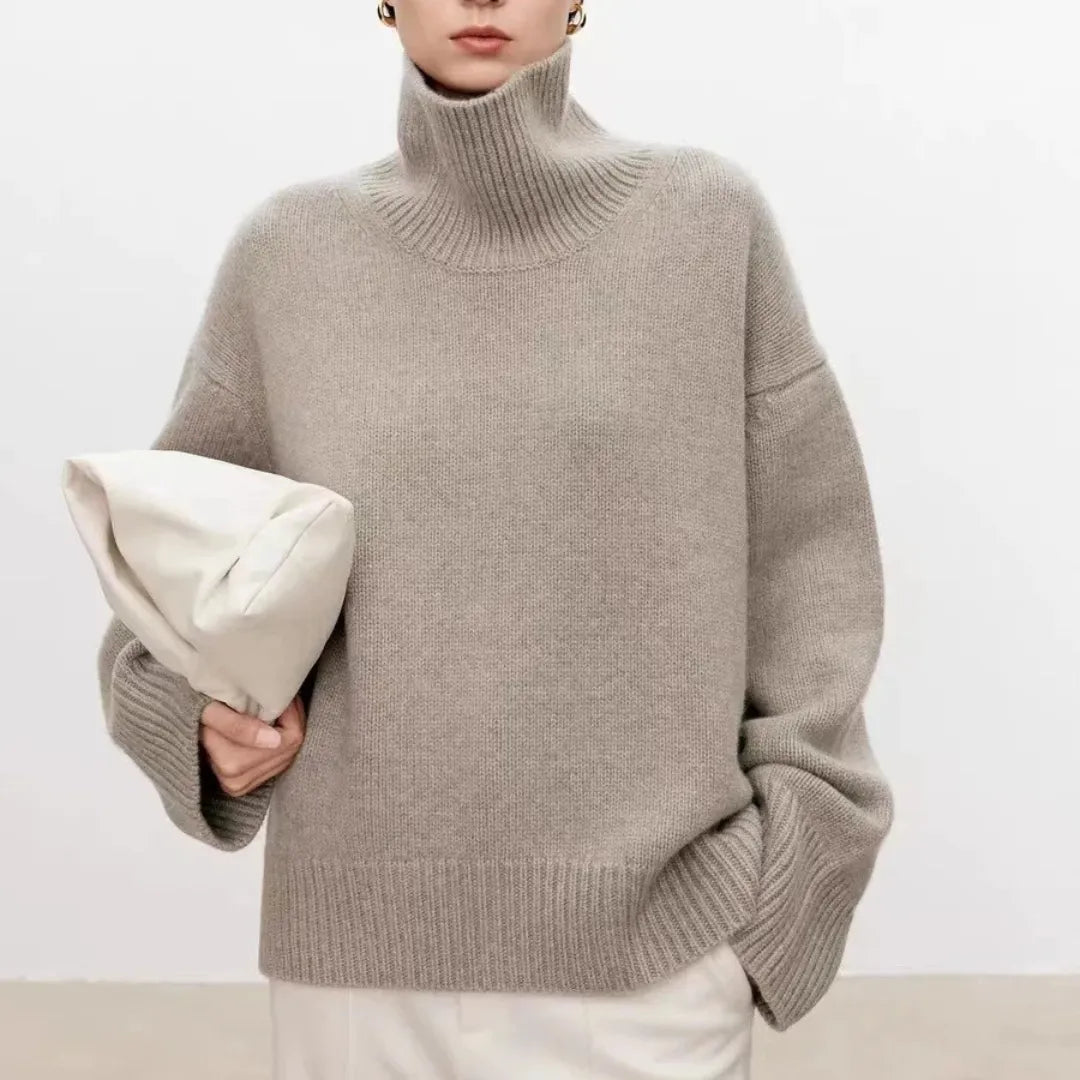 Bernadette | Women's Oversized Drop Shoulder Ribbed Knit Turtleneck Sweater