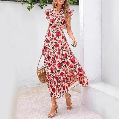 Keshia | Elegant Flowy V-Neck Long Dress