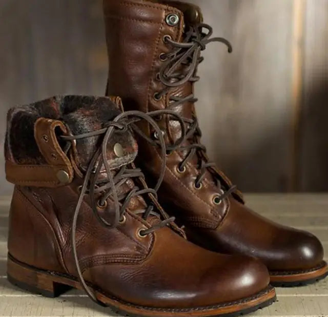 Brielle | Women's Mid-Calf Plaid Cuff Lace-Up Low Heel Fall Boot