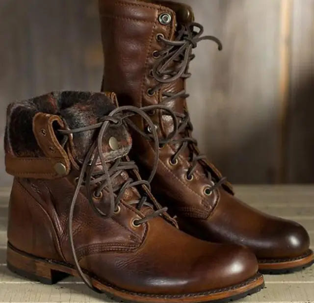 Elowen | Women's Lace-Up Mid-Calf Low Heel Combat Boot