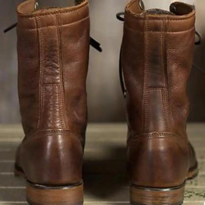 Brielle | Women's Mid-Calf Plaid Cuff Lace-Up Low Heel Fall Boot
